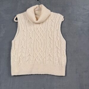 Vince 100% Wool Cable Knit Turtleneck Sweater Vest Cream White womens Medium